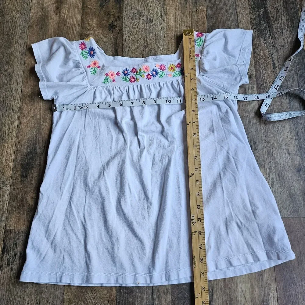 Crewcuts Embroidered Floral Peasant Top White Flutter Sleeve Kids 14 Flaws